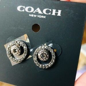 Coach Silver Halo Stud Earrings Crystal Logo Post Earrings NWT